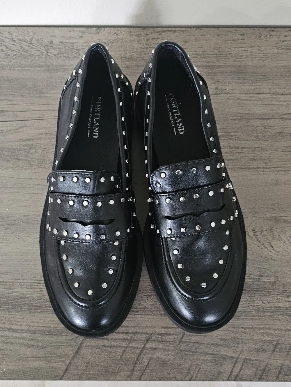 Portland Boot Company Black Studded Penny Loafers Women 7 Preppy